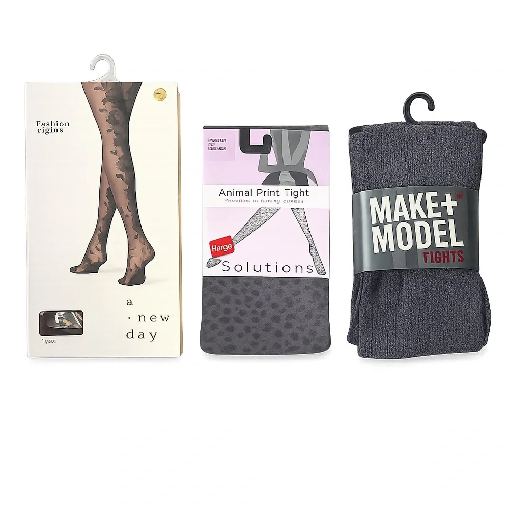 3-Pair Fashion Tights Bundle Floral + Animal Print + Textured |‎ Size S/M